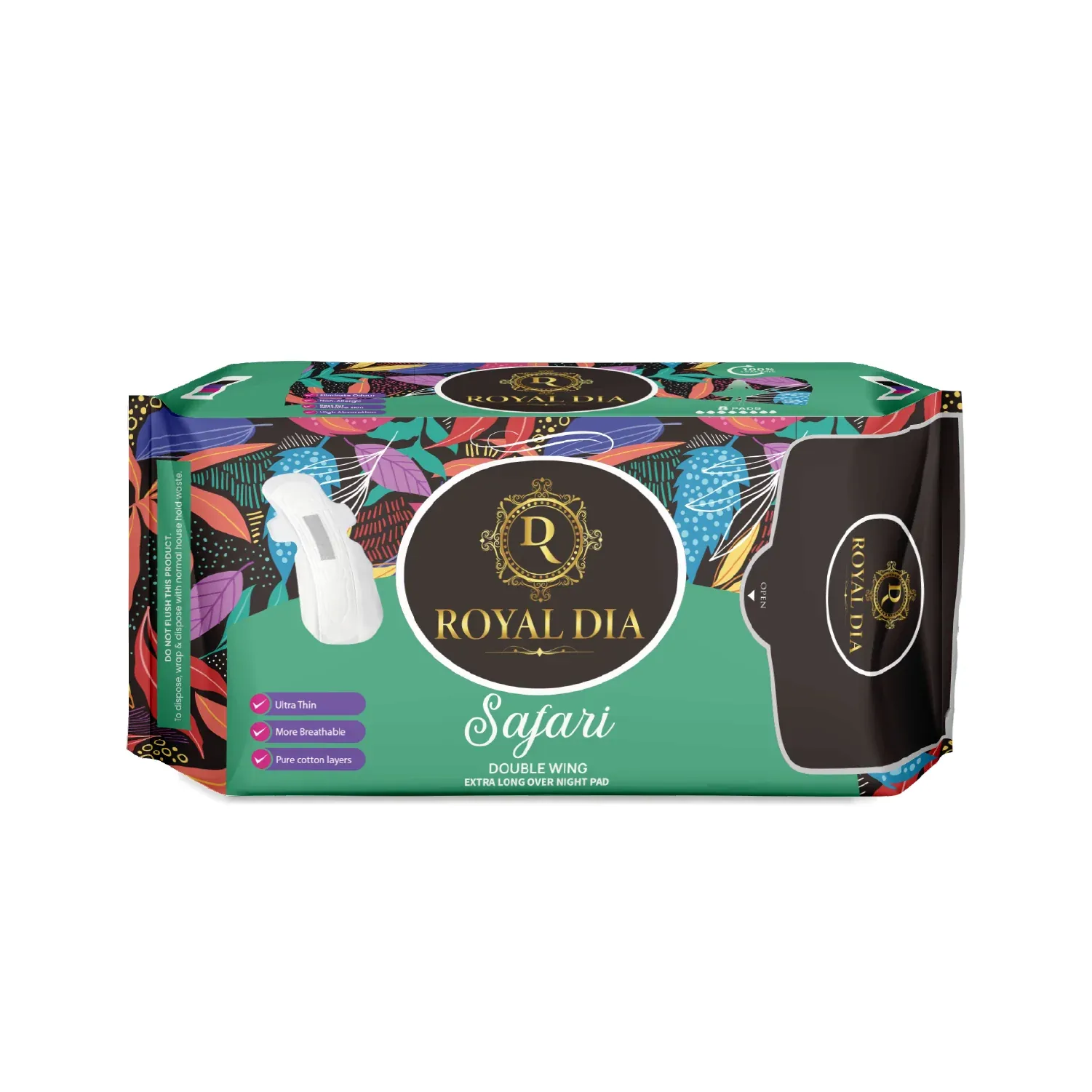 ROYAL DIA SAFARI DOUBLE WING EXTRA LONG OVERNIGHT PAD 10'S