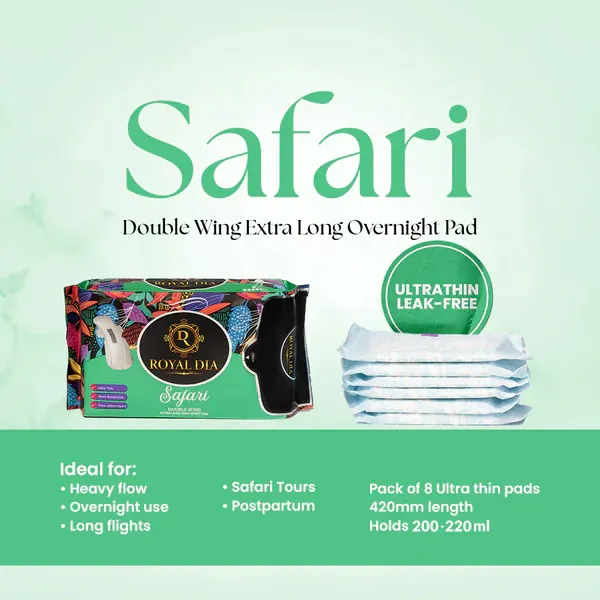 ROYAL DIA SAFARI DOUBLE WING EXTRA LONG OVERNIGHT PAD 10'S - Product Image
